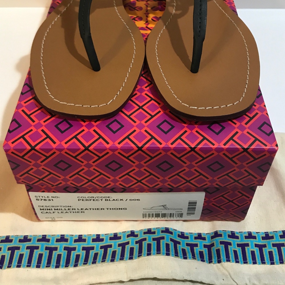 NIB Tory Burch Mini Miller Leather Thong - Perfect Black, Size 8 - Picture 10 of 11